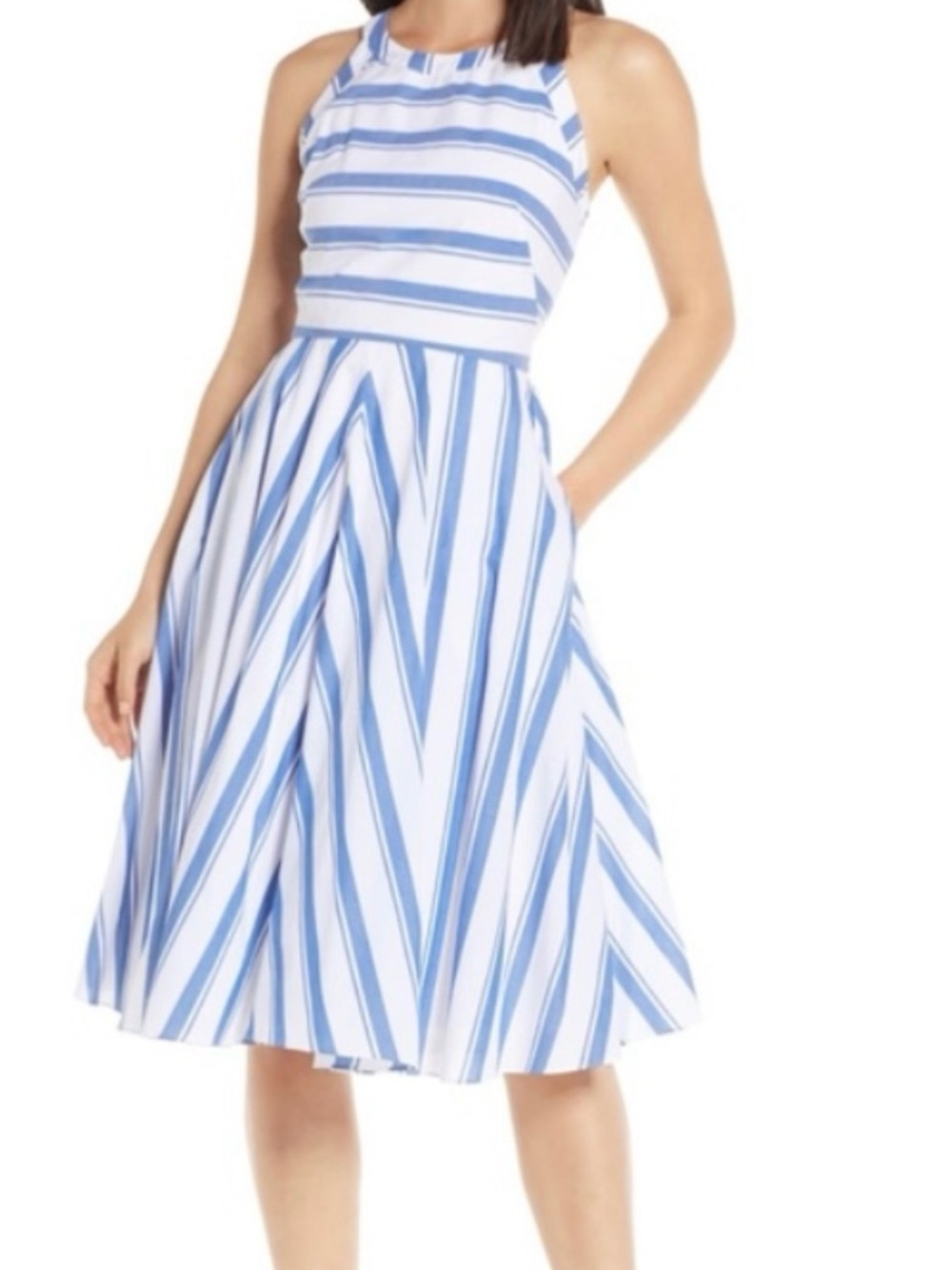Eliza J Blue and White Striped Midi Dress